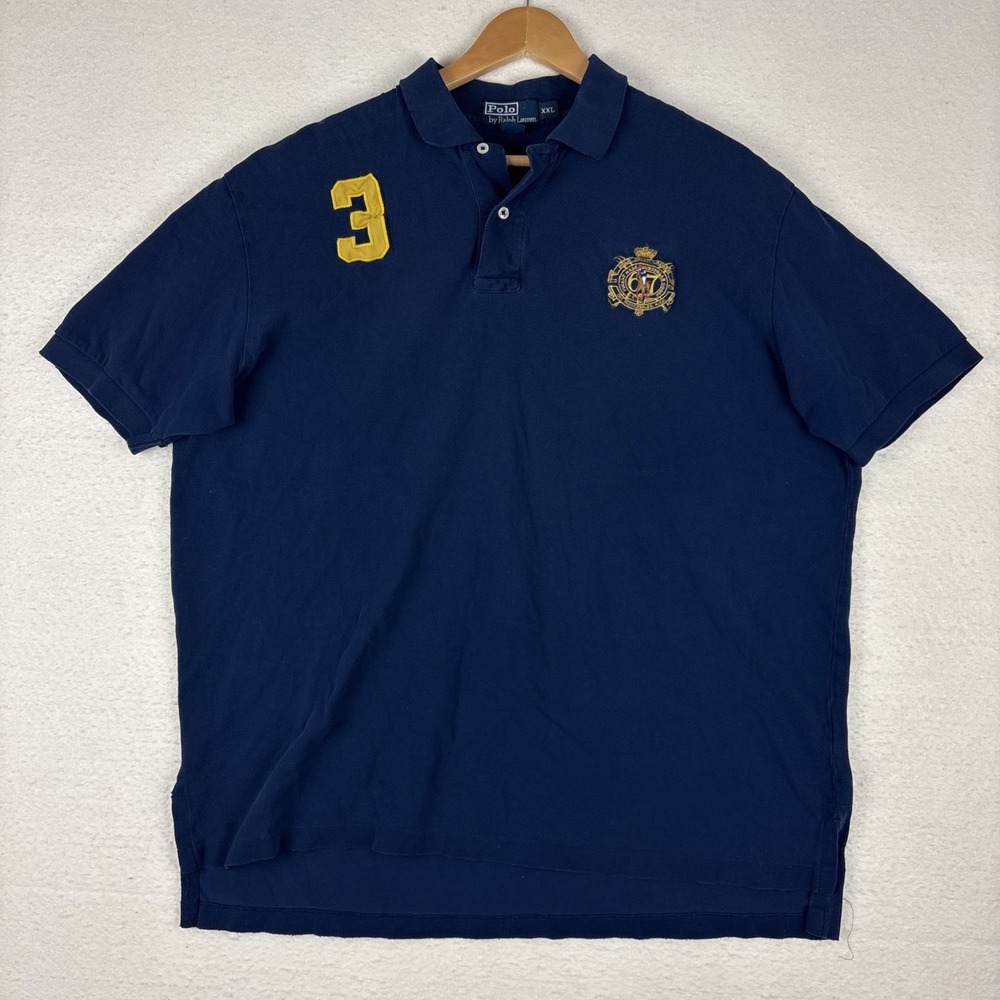 Polo Ralph Lauren Mens Size XXL Equestrian Horse Crest Polo Rugby Blue Shirt #3